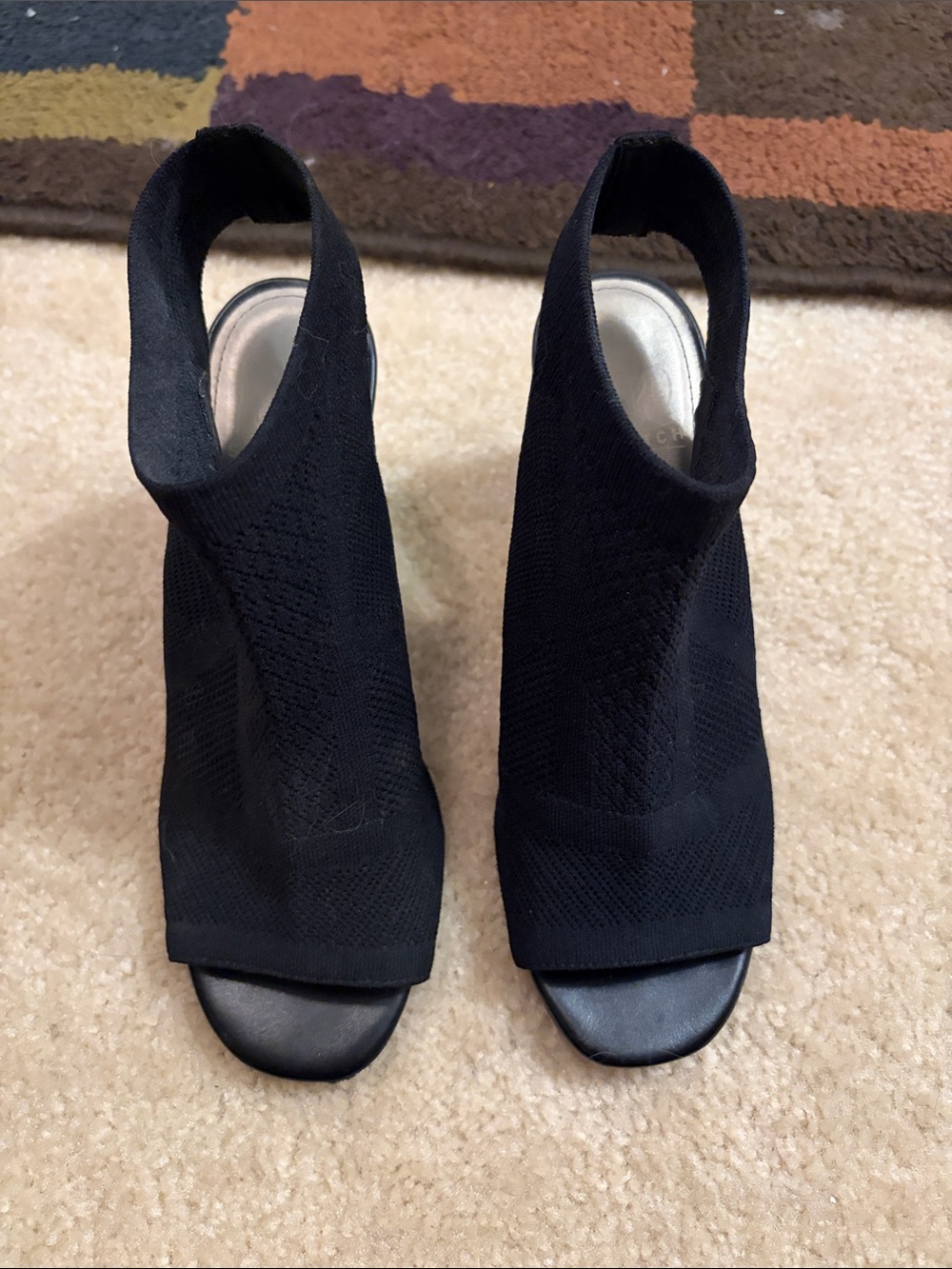 Impo Black Knit Peep-Toe Slingback Mules